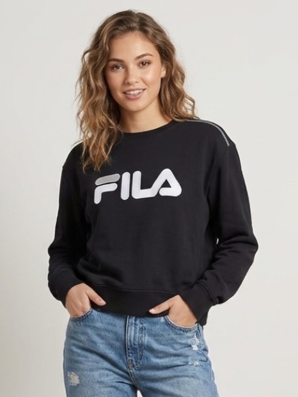 Fila Black Crewneck Sweatshirt, Size XXL, Oversized
